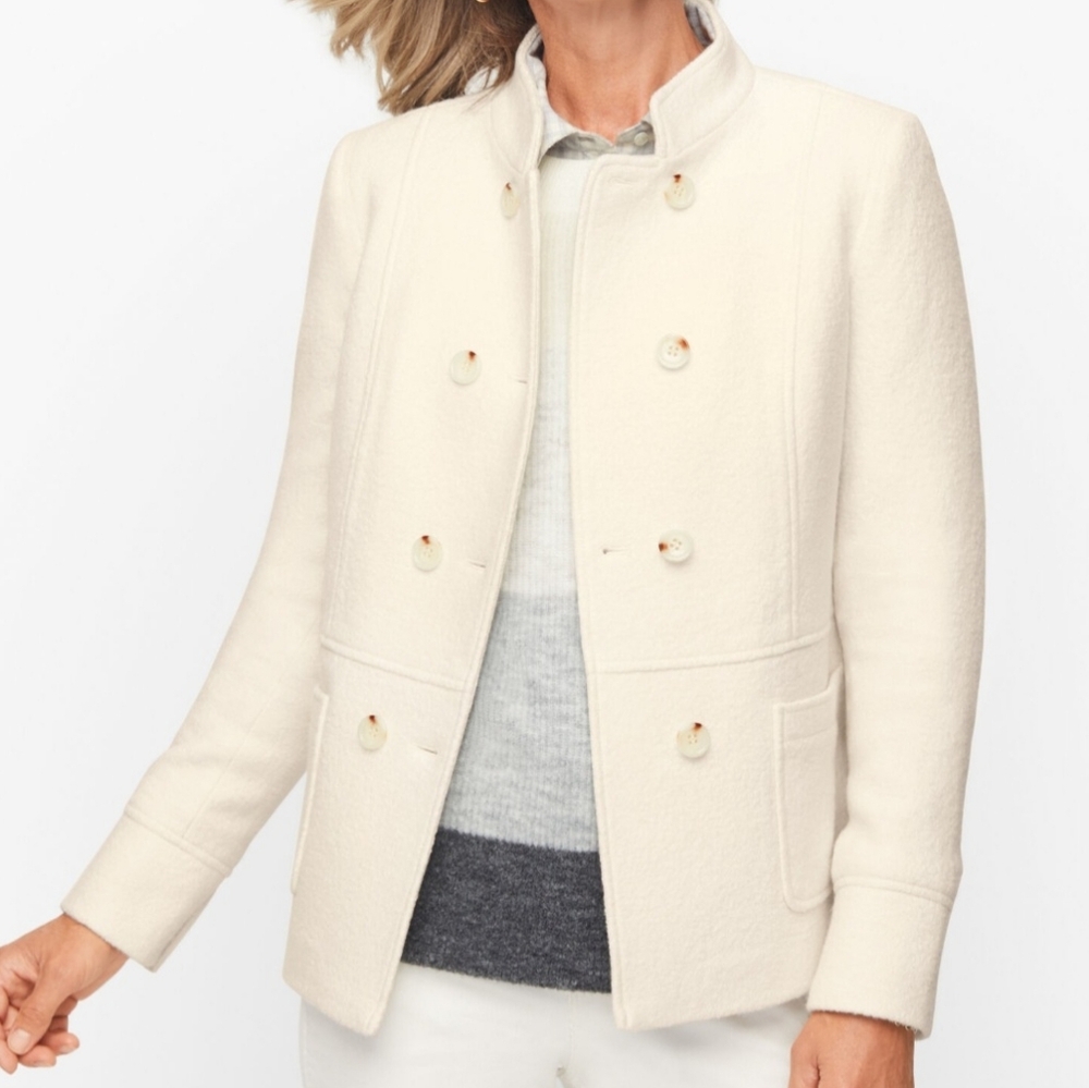 NWOT Talbots Berkshire Wool Blend Officer's Jacket In Cream- Size 14 Petite